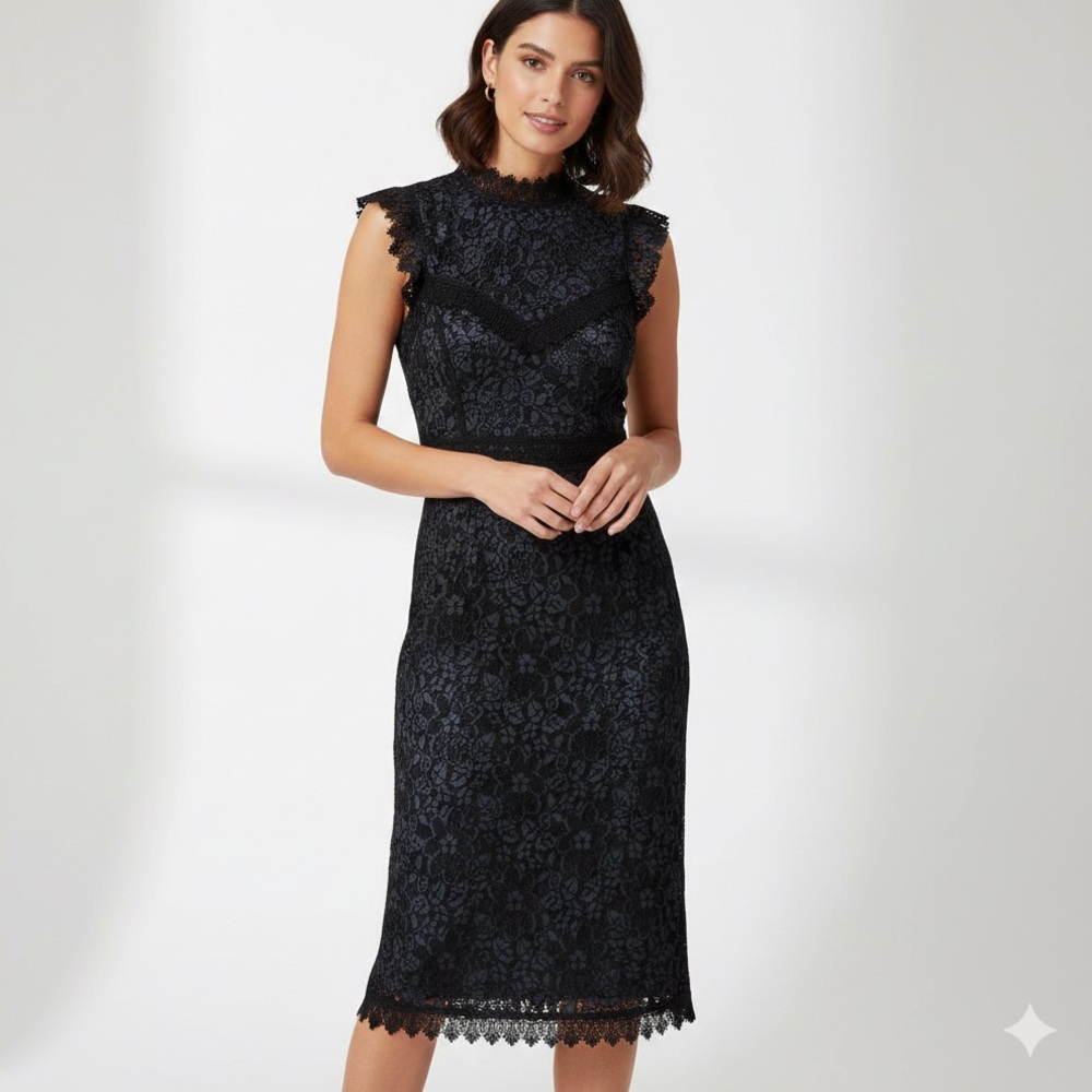 Zara Women’s Lace Midi Dress in Black/Dark Blue Size Small